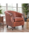 Fauteuil cuir vieilli marron style anglais "Maud"