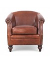 Fauteuil cuir vieilli marron style anglais "Maud"