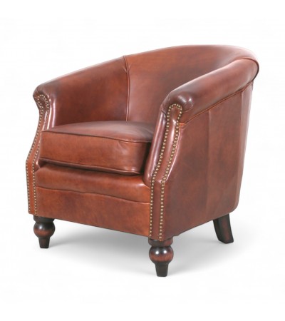Englischer Sessel in Braun patina Leder "Maud"