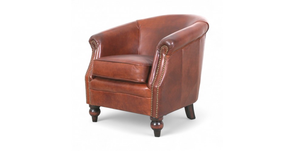 Englischer Sessel in Braun patina Leder "Maud"