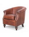 Fauteuil cuir vieilli marron style anglais "Maud"