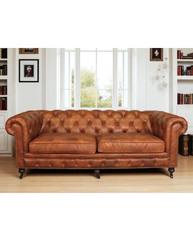 3-Sitzer Sofa Chesterfield aus braunem Leder in Antikoptik – Kollektion Windsor