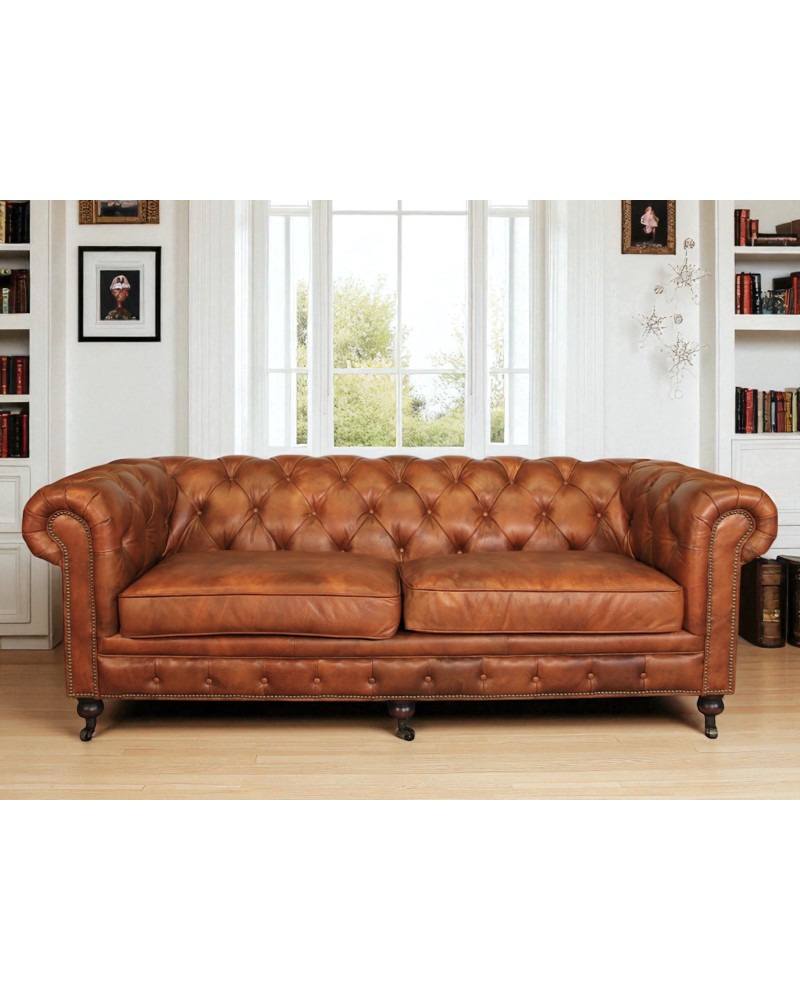 3-Sitzer Sofa Chesterfield aus braunem Leder in Antikoptik – Kollektion Windsor 3-Sitzer Sofa Chesterfield aus braunem Leder in Antikoptik – Kollektion Windsor