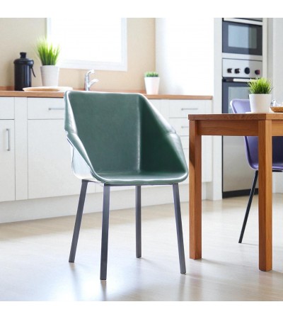2 Chaises "Oxford" en cuir vert foncé et métal noir