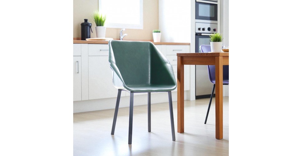 2 Chaises "Oxford" en cuir vert foncé et métal noir