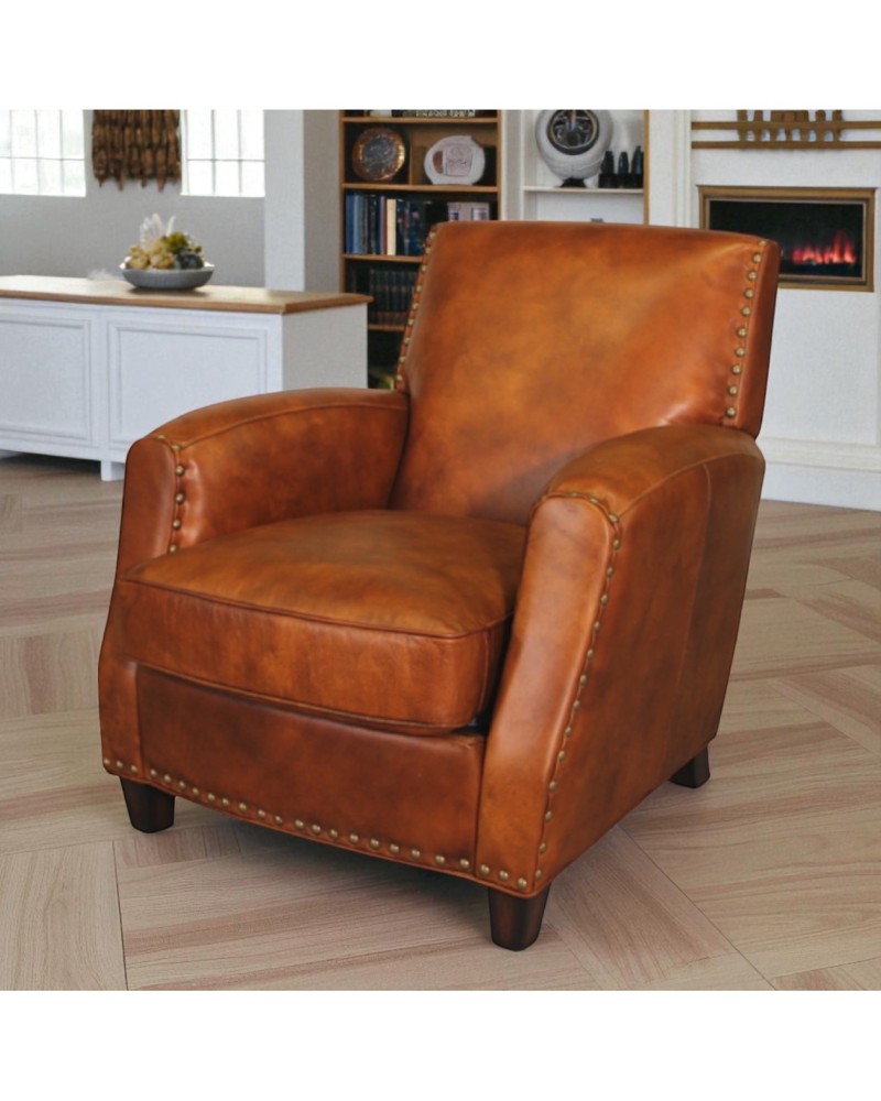 Fauteuil rétro cuir patiné marron - collection Vito