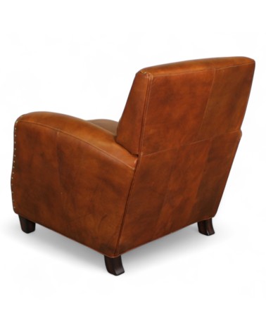 Fauteuil rétro cuir patiné marron - collection Vito