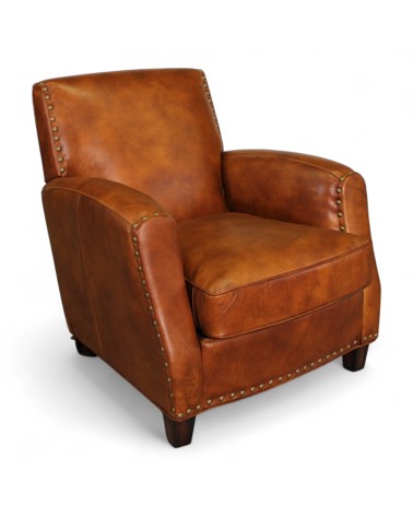 Fauteuil rétro cuir patiné marron - collection Vito