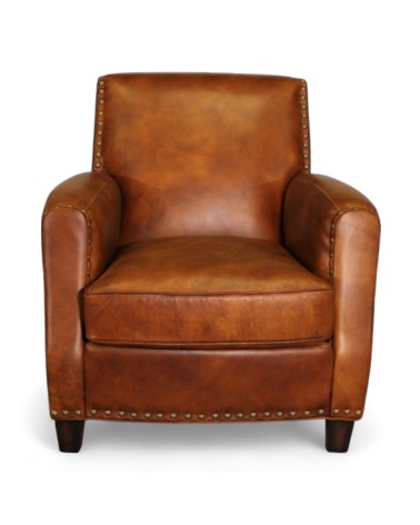 Fauteuil rétro cuir patiné marron - collection Vito