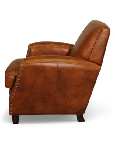 Fauteuil rétro cuir patiné marron - collection Vito