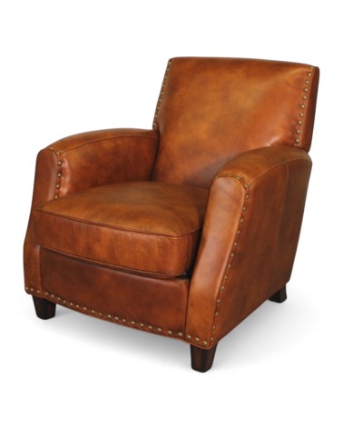 Fauteuil rétro cuir patiné marron - collection Vito