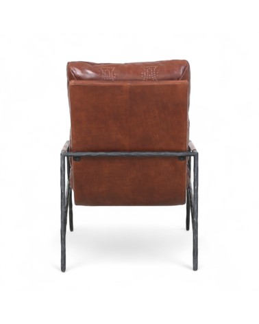 Fauteuil design industriel cuir brun et métal noir- modèle Hope