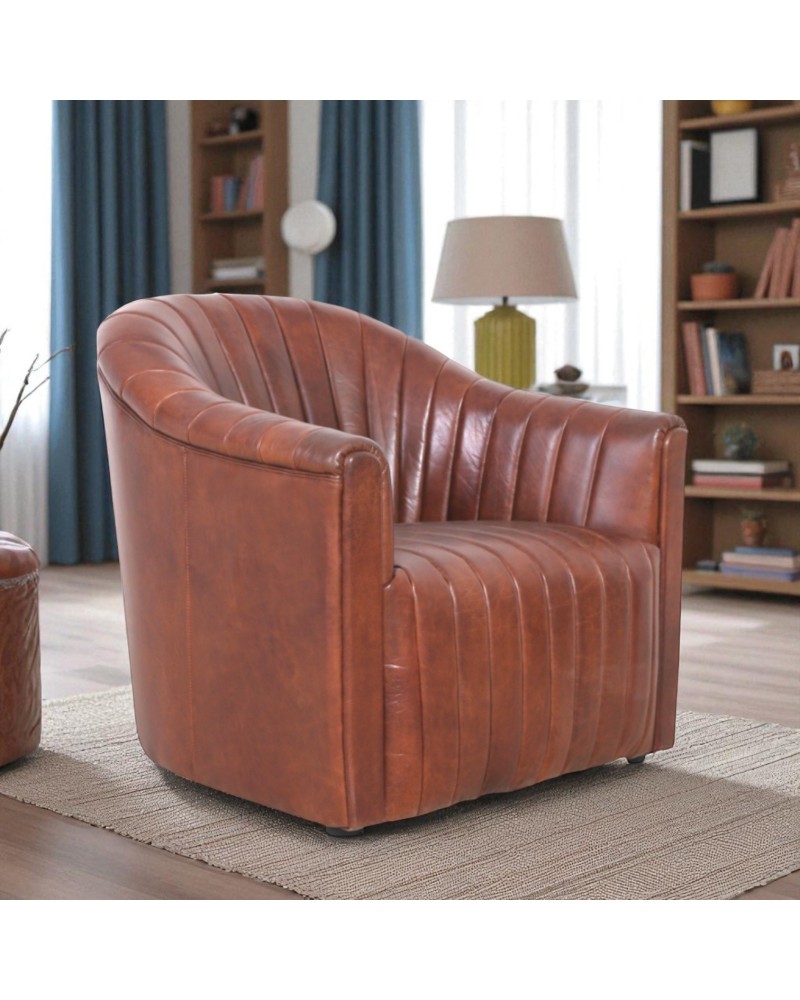 Fauteuil en cuir brun esprit Gatsby - modèle Zoe