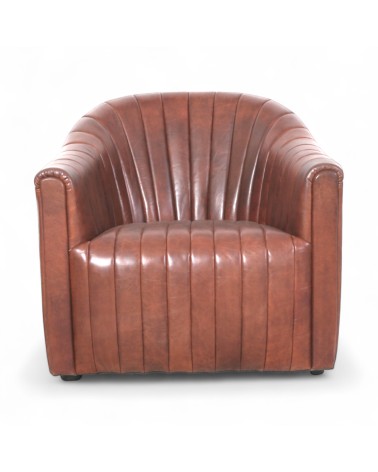 Fauteuil en cuir brun esprit Gatsby - modèle Zoe