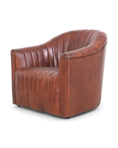 Fauteuil en cuir brun esprit Gatsby - modèle Zoe