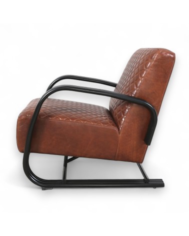 Fauteuil design cuir marron et métal - modèle Dustin