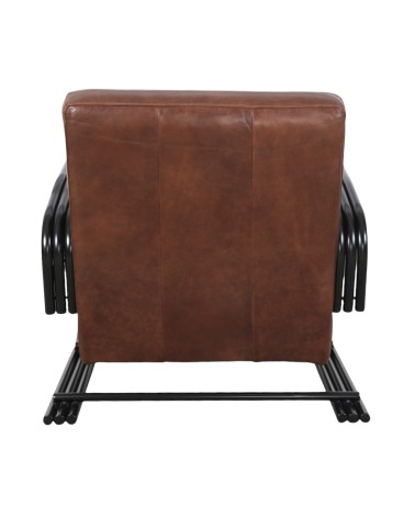 Fauteuil design cuir marron et métal - modèle Dustin
