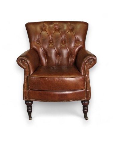 Fauteuil chesterfield cuir vintage marron - modèle Professor