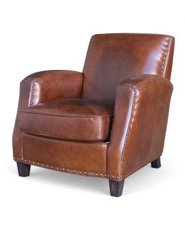 Fauteuil cuir marron vieilli marron style rétro - collection Vito