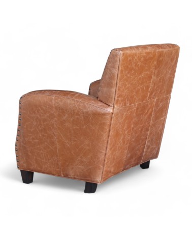 Fauteuil cuir patiné marron clair inspiration vintage "Vito"