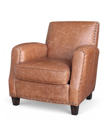 Fauteuil cuir patiné marron clair inspiration vintage "Vito"