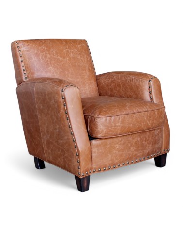 Fauteuil cuir patiné marron clair inspiration vintage "Vito"