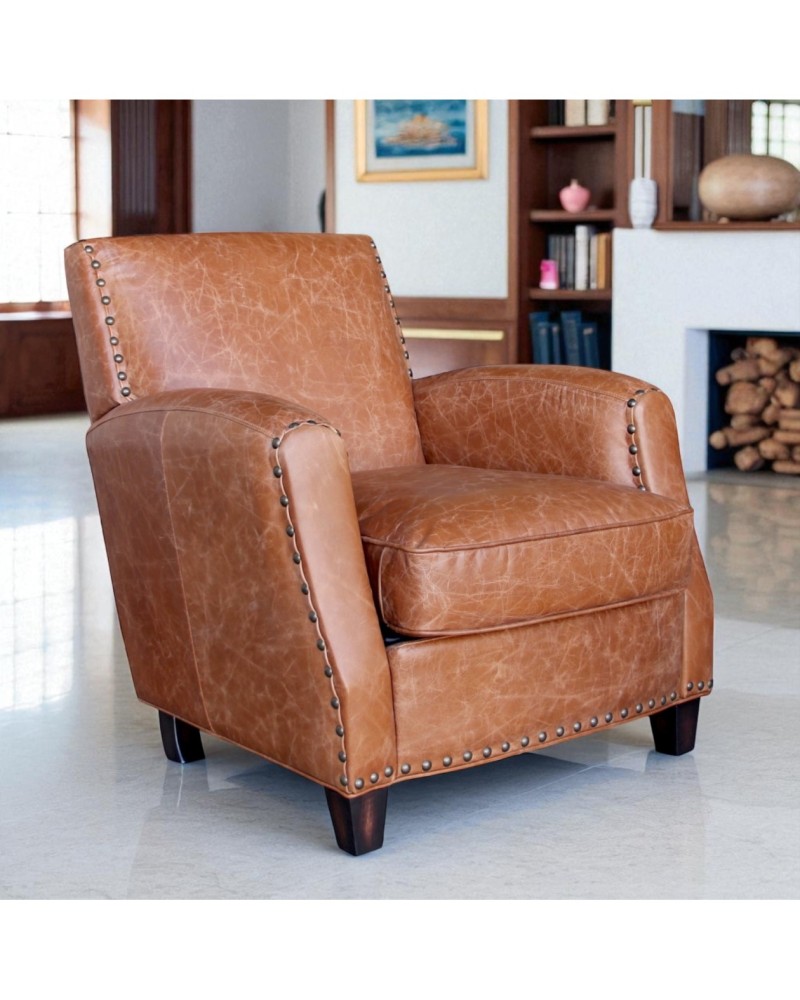 Fauteuil cuir patiné marron clair inspiration vintage "Vito"
