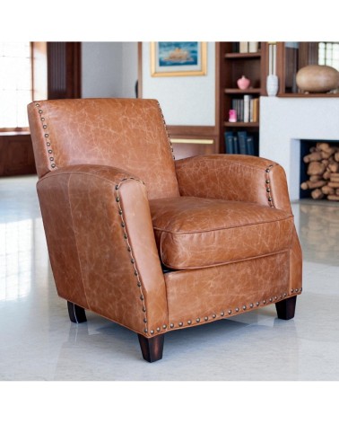 Fauteuil cuir patiné marron clair inspiration vintage "Vito"