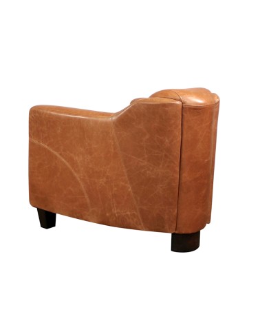 Fauteuil club cuir marron clair vintage - collection Alfred
