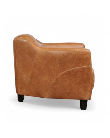 Fauteuil club cuir marron clair vintage - collection Alfred