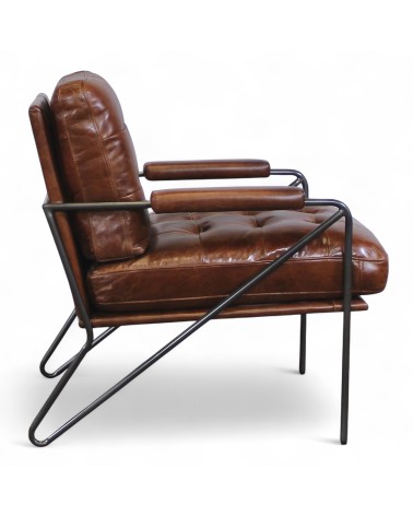 Gepolsterter Sessel braunem Leder Metall - Modell Clint Gepolsterter Sessel braunem Leder Metall - Modell Clint