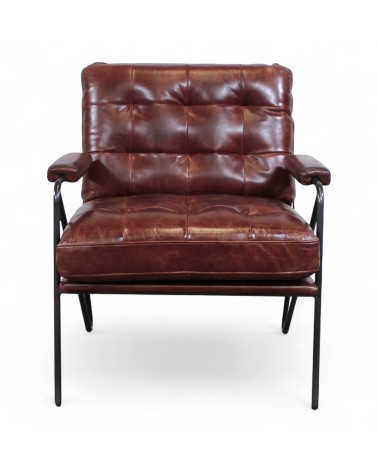 Gepolsterter Sessel braunem Leder Metall - Modell Clint Gepolsterter Sessel braunem Leder Metall - Modell Clint