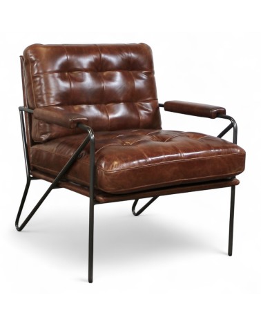 Gepolsterter Sessel braunem Leder Metall - Modell Clint Gepolsterter Sessel braunem Leder Metall - Modell Clint