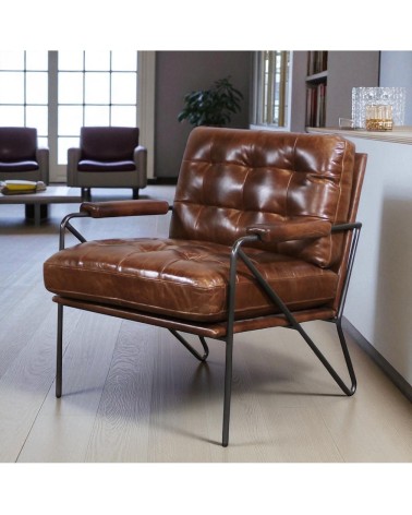Gepolsterter Sessel braunem Leder Metall - Modell Clint