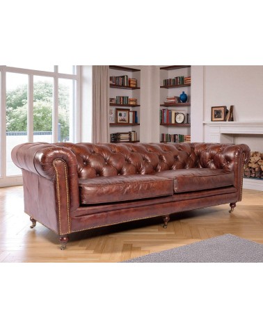 Grosses Chesterfield Sofa aus braunem Vintage Leder - Kollektion The First