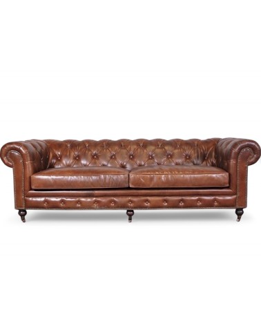 Canapé Chesterfield cuir vintage marron 4 places "Windsor"