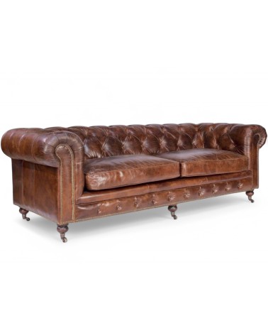 Canapé Chesterfield cuir vintage marron 4 places "Windsor"