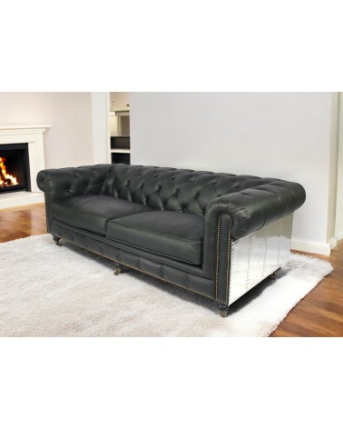 Schwarzes Sofa Leder Chesterfield Aviator - Modell The First
