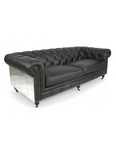 Canapé cuir noir aviateur Chesterfield - modèle The First
