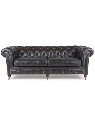 Canapé cuir noir aviateur Chesterfield - modèle The First