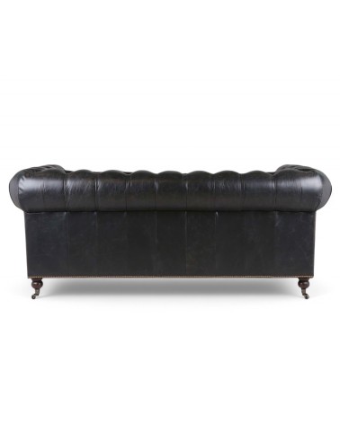 Canapé Chesterfield cuir vintage noir 2 places - collection Windsor