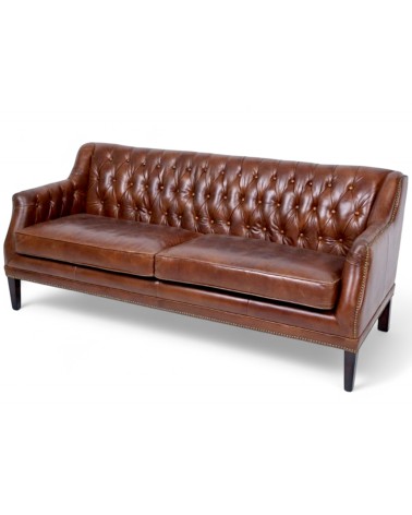 Canapé Chesterfield cuir marron trois places - collection Lois