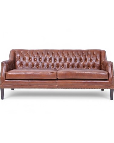 Canapé Chesterfield cuir marron trois places - collection Lois