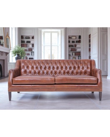 Canapé Chesterfield cuir marron trois places - collection Lois