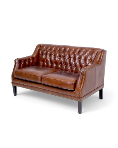 Canapé Chesterfield 2 places cuir brun - collection Lois