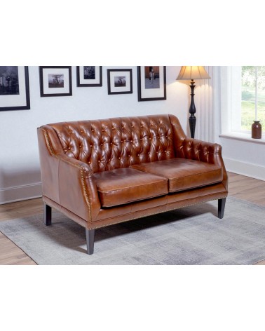 2-Sitzer Chesterfield Sofa aus braunem Leder - Kollektion Lois
