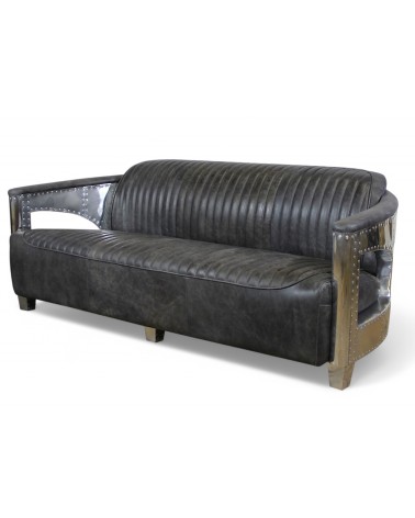Graues Leder Fliegersofa 3-Sitzer - Kollektion Chuck