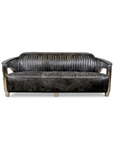 Graues Leder Fliegersofa 3-Sitzer - Kollektion Chuck