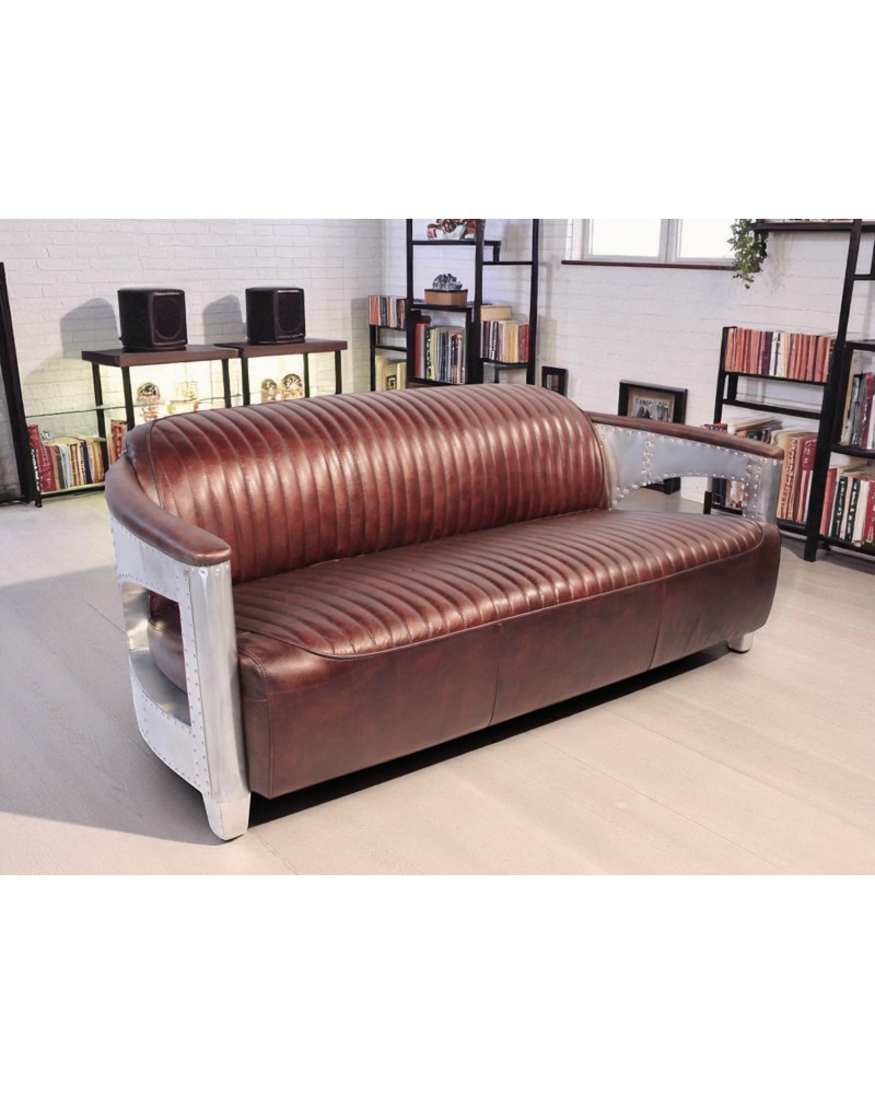 Sofa Aviator Braun Vintage Leder 3 Plätze - Modell Chuck