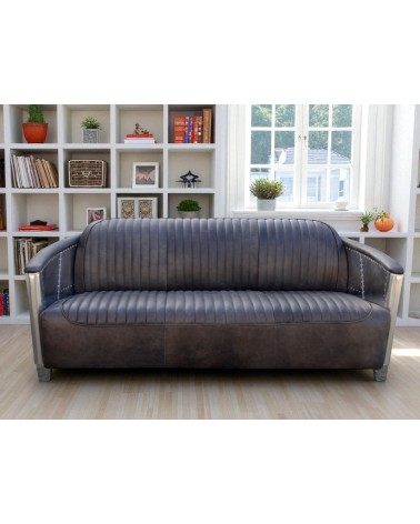 Graues Leder Fliegersofa 3-Sitzer - Modell Mermoz